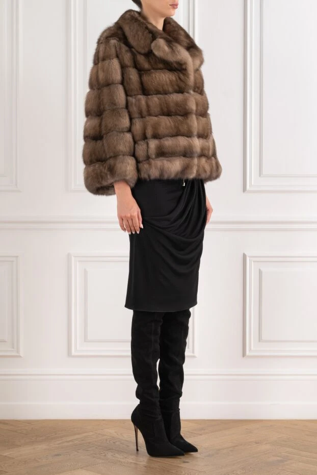 FG Furs короткая соболиная куртка-жакет с кулиской и горизонтальной раскладкой 195364 - фото 3