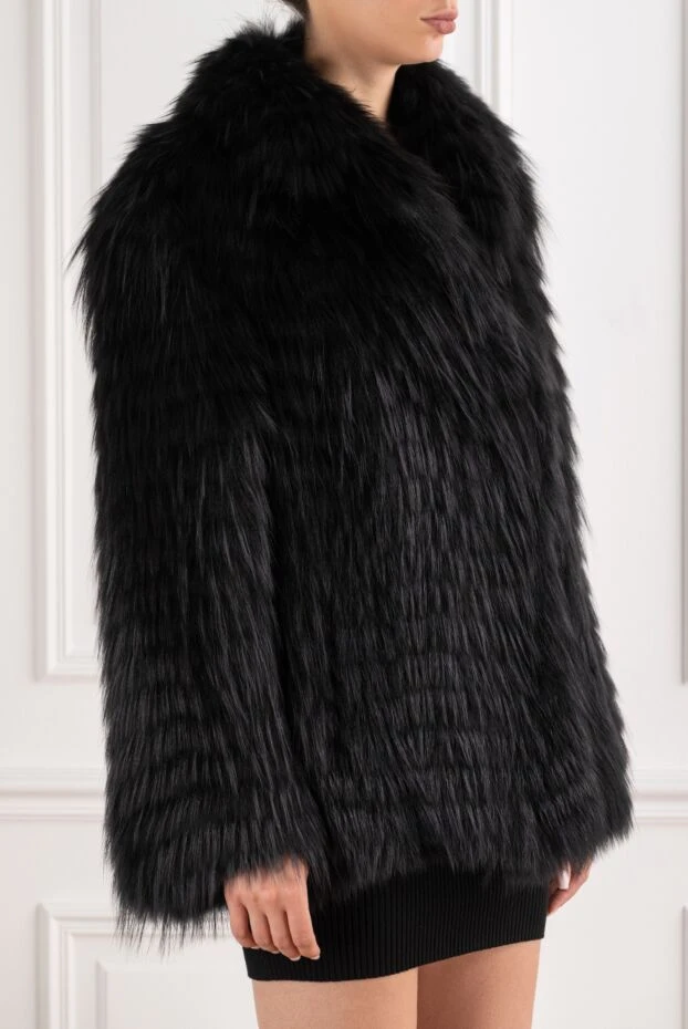 FG Furs черная укороченная шуба-жакет из длинноворсного меха лисы 195366 - фото 3