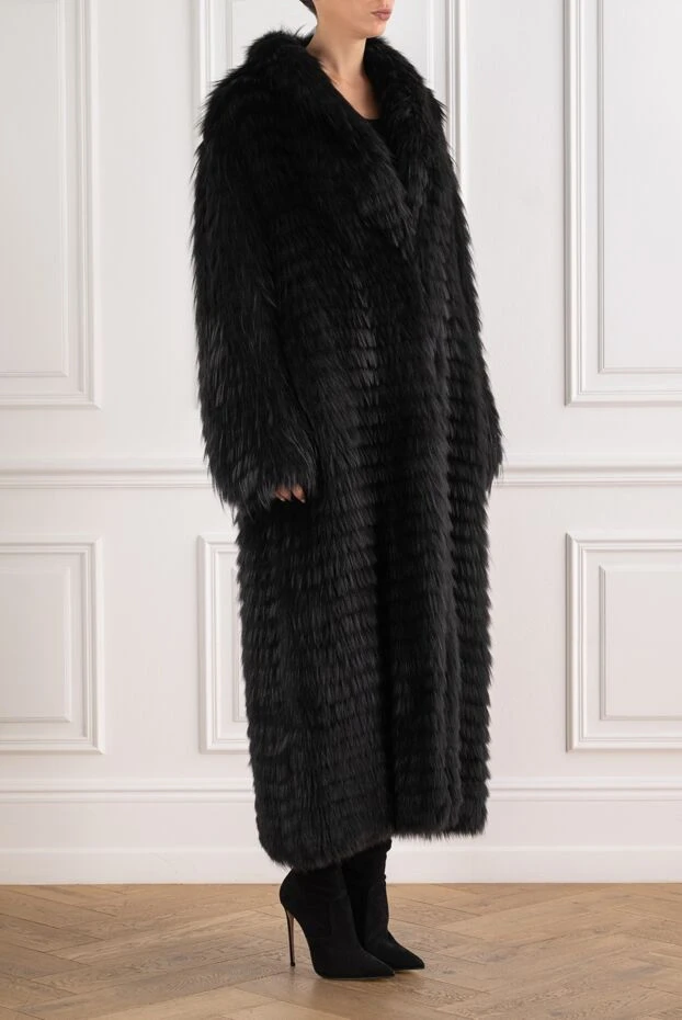 FG Furs длинная черная шуба из лисы с объемным шалевым воротником 195367 - фото 3