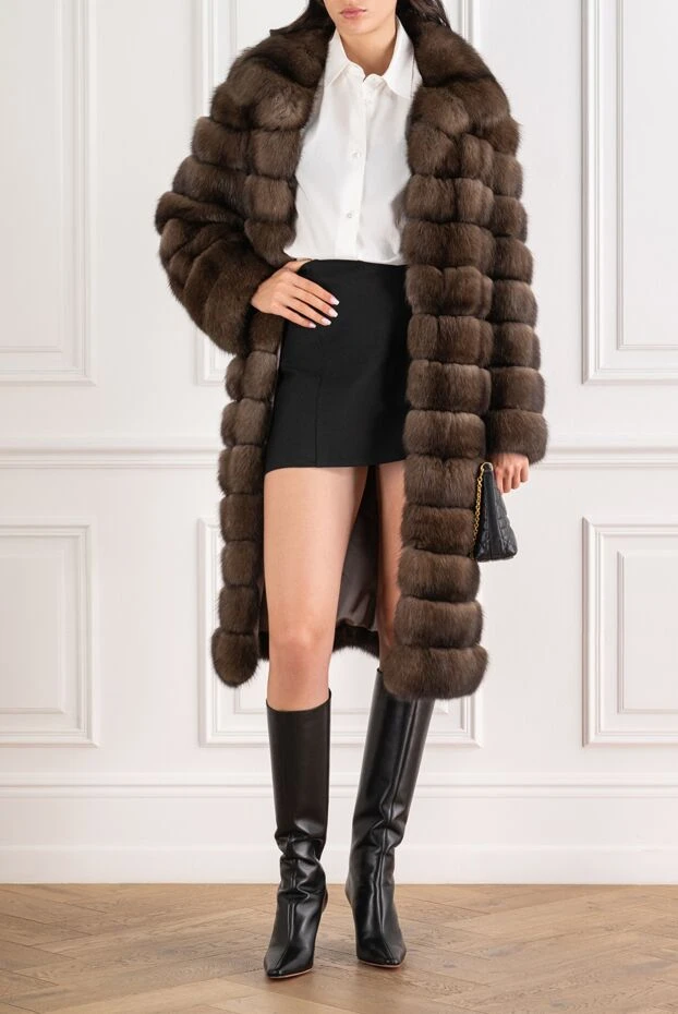 FG Furs длинное соболиное пальто с отложным круглым воротником 195371 - фото 2
