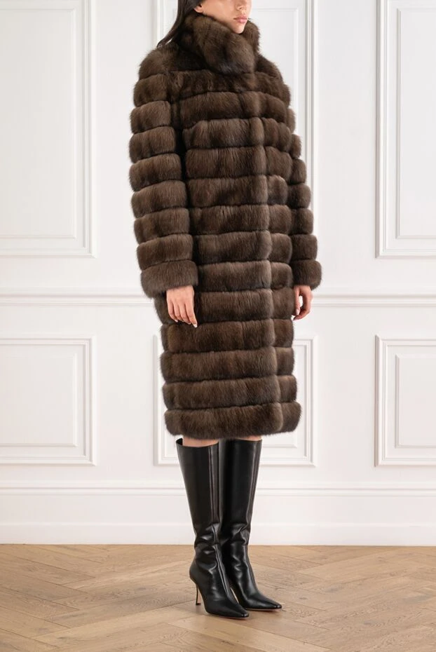 FG Furs длинное соболиное пальто с отложным круглым воротником 195371 - фото 3