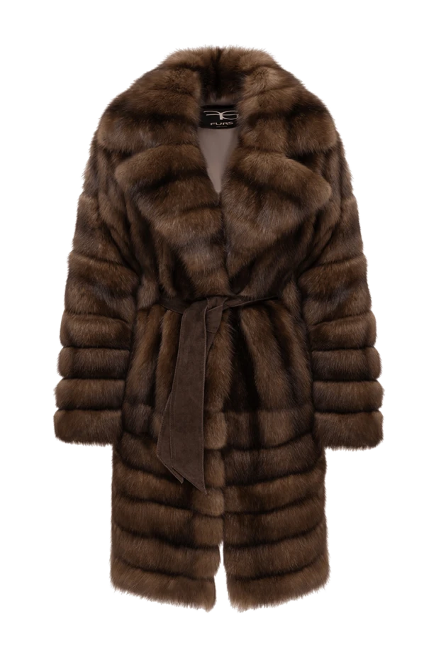Sable robe coat with a wide collar and suede belt - photo 1
