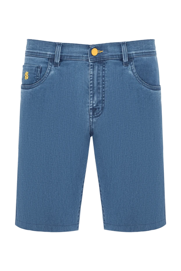 Men's denim Bermuda shorts with contrasting yellow embroidery - photo 1