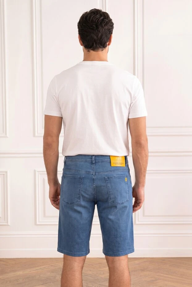 Men's denim Bermuda shorts with contrasting yellow embroidery - photo 2