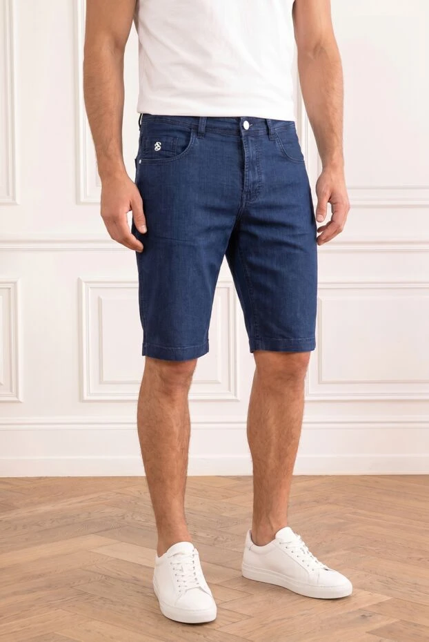 Men's denim Bermuda shorts with embroidered white logo - photo 1