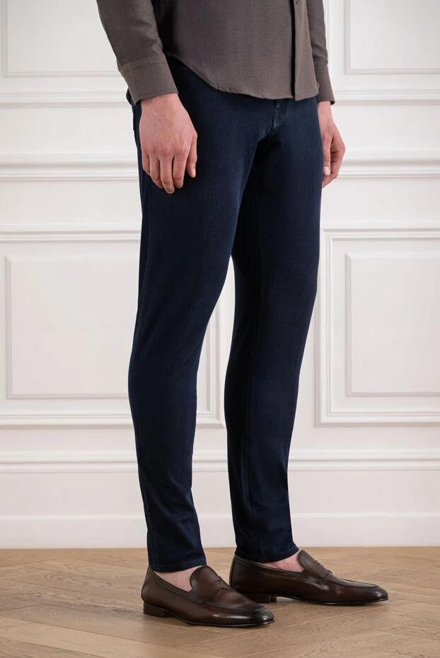 Scissor Scriptor men's dark blue skinny jeans with a turquoise leather patch 195383 - photo 3