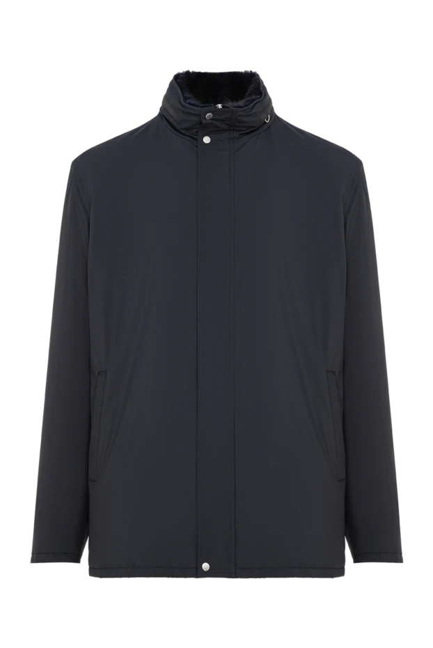 Men's laconic short coat with fur and a hidden placket - photo 1