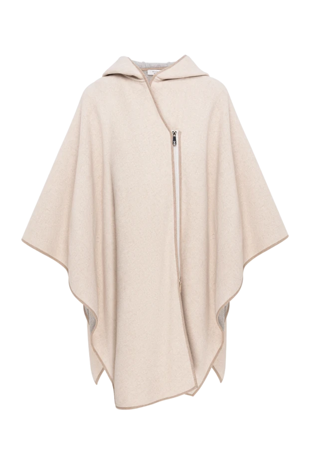 Beige wool poncho cape with a hood and asymmetrical zipper - photo 1