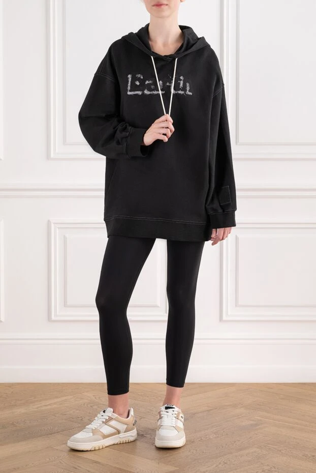 MSGM әйелдерге арналған қара мақтадан жасалған үлкен өлшемді басылымы бар капюшон 195442 - фото 2