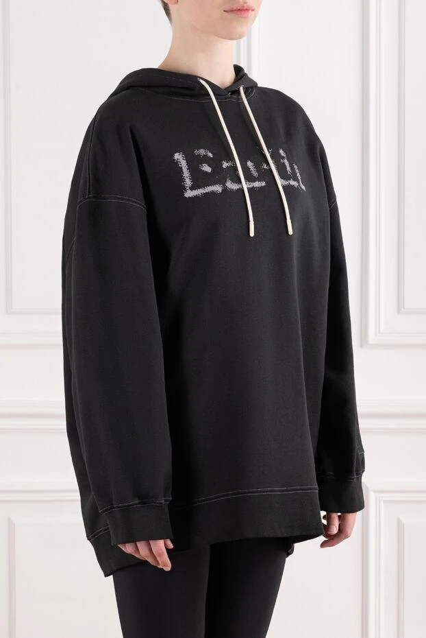 MSGM әйелдерге арналған қара мақтадан жасалған үлкен өлшемді басылымы бар капюшон 195442 - фото 3