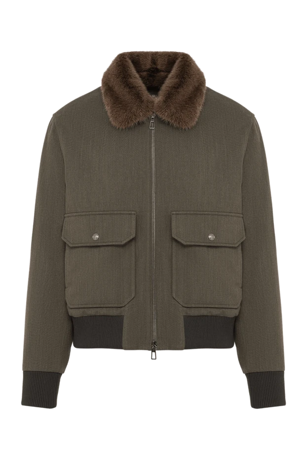 Junin Men's Olive Wool Bomber Jacket with Fur Collar - photo 1
