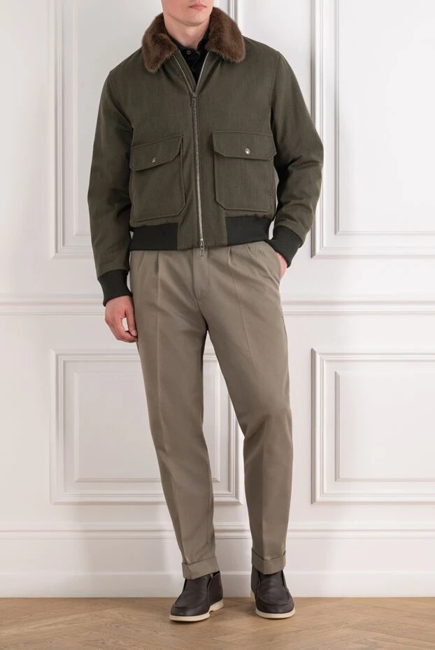 Junin Men's Olive Wool Bomber Jacket with Fur Collar - photo 2