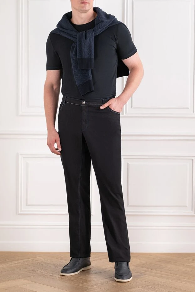 Men's black skinny jeans with heraldic lion embroidery on the pocket - photo 2