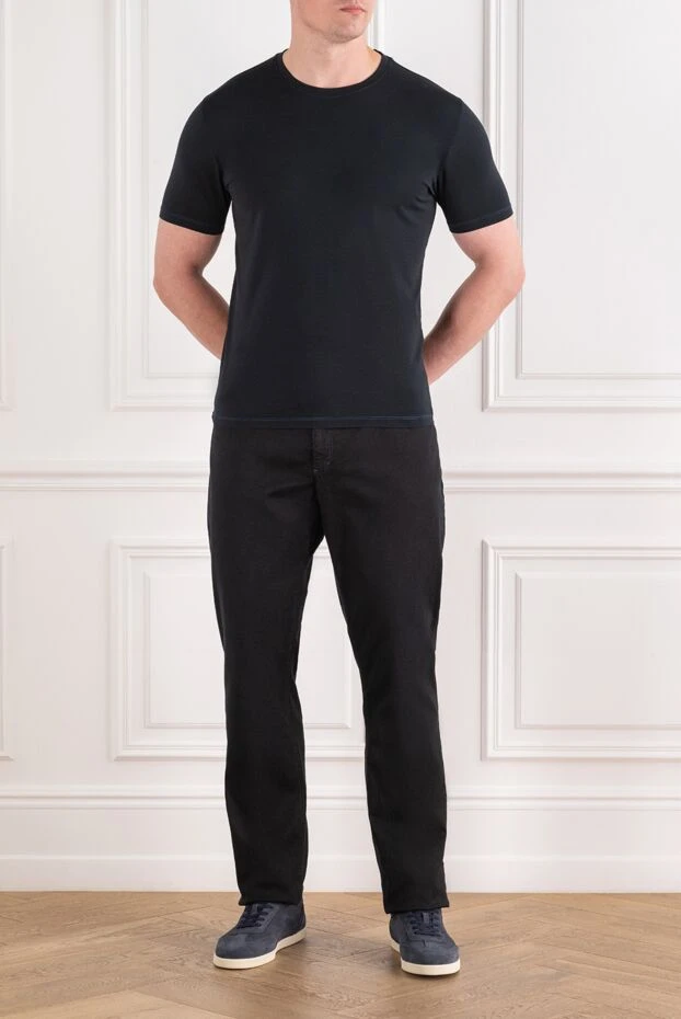 Zilli men's black skinny jeans with scalloped graphic stitching and patch 195604 - photo 2
