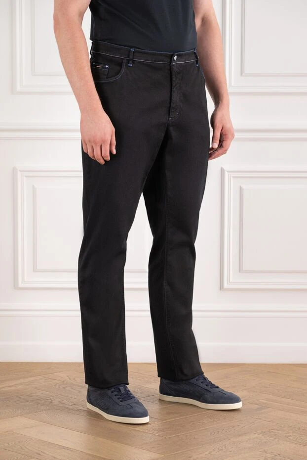 Zilli men's black skinny jeans with scalloped graphic stitching and patch 195604 - photo 3