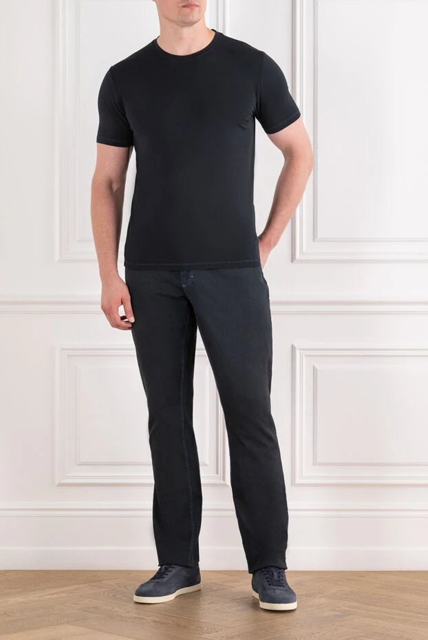 Men's black tapered jeans with a large outline monogram of the brand - photo 2
