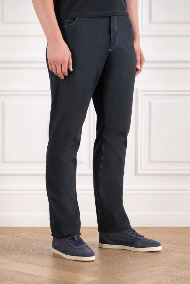Zilli men's black tapered jeans with a large outline monogram of the brand 195633 - photo 3