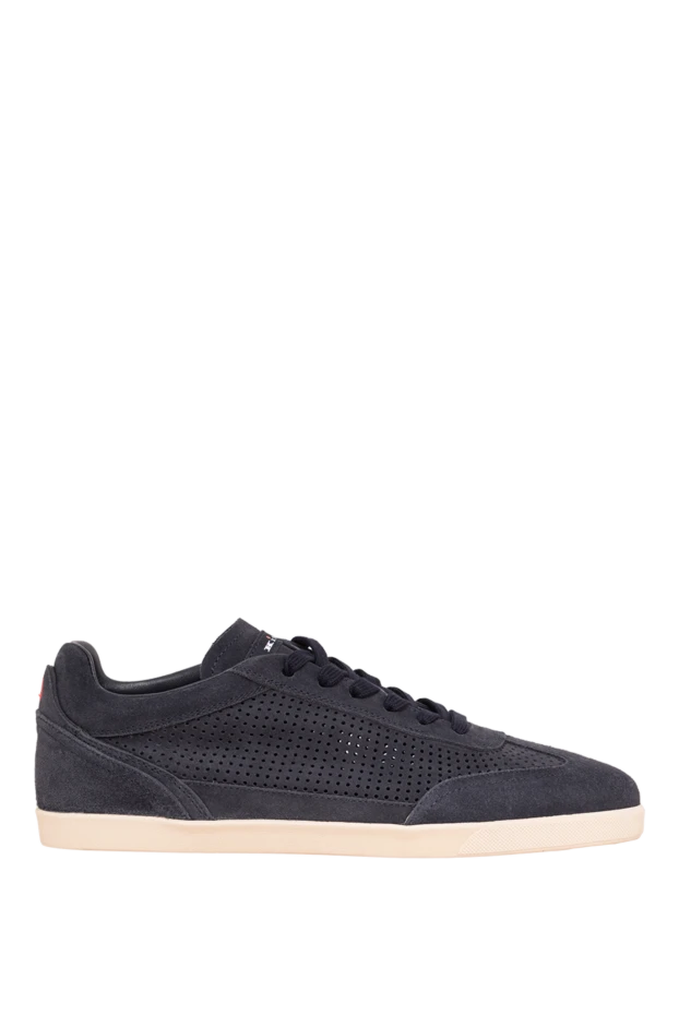 Dark blue suede sneakers with perforations - photo 1
