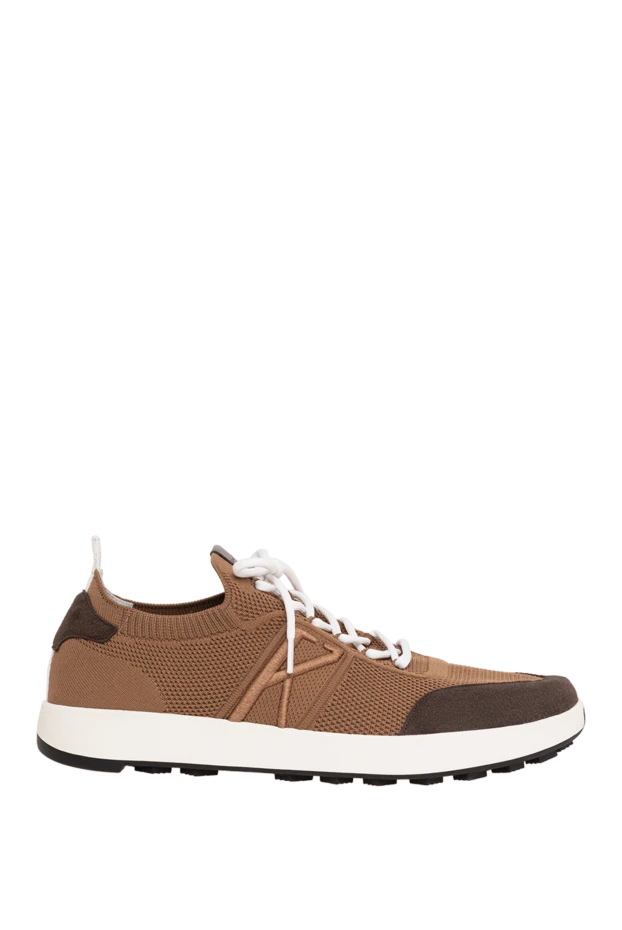Brown knit sneakers with suede inserts and embroidery - photo 1