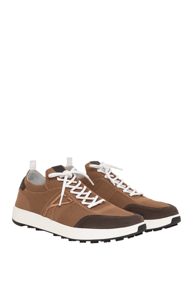 Kiton brown knit sneakers with suede inserts and embroidery 195831 - photo 3