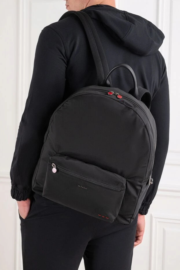 Black urban backpack made of high-tech textile with leather handles - photo 2