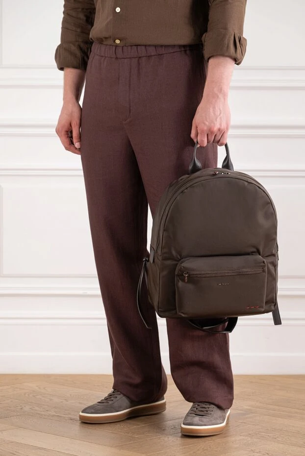 Brown urban backpack made of high-tech textile with leather handles - photo 2