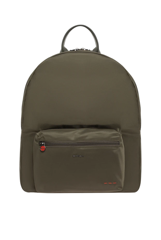 Men's khaki-colored textile backpack with leather handles - photo 1