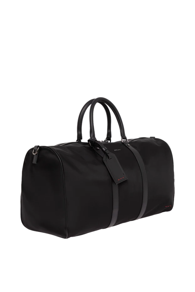 Kiton дорожная черная сумка из текстиля с кожаной отделкой и красными стежками 195843 - фото 3