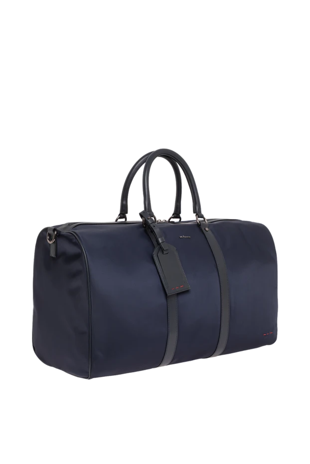 Kiton дорожная синяя сумка из текстиля с кожаной отделкой и красными стежками 195844 - фото 3