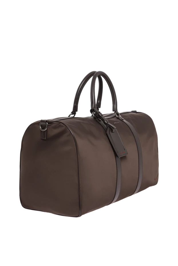 Kiton дорожная коричневая сумка из текстиля с кожаной отделкой и красными стежками 195845 - фото 3