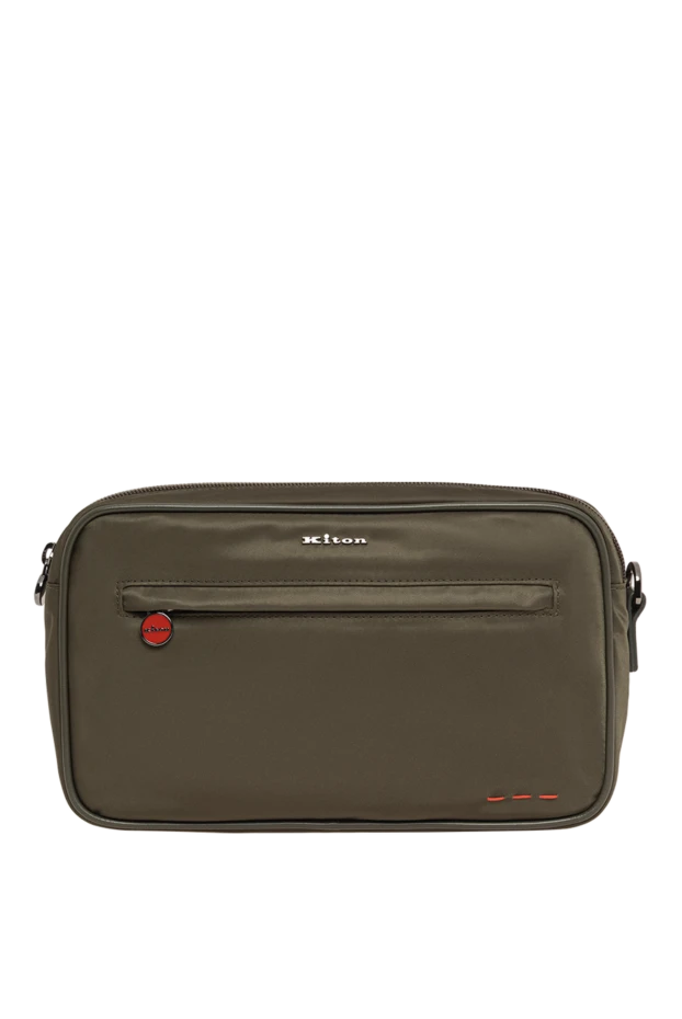 Khaki-colored textile vanity bag with round branded fittings - photo 1