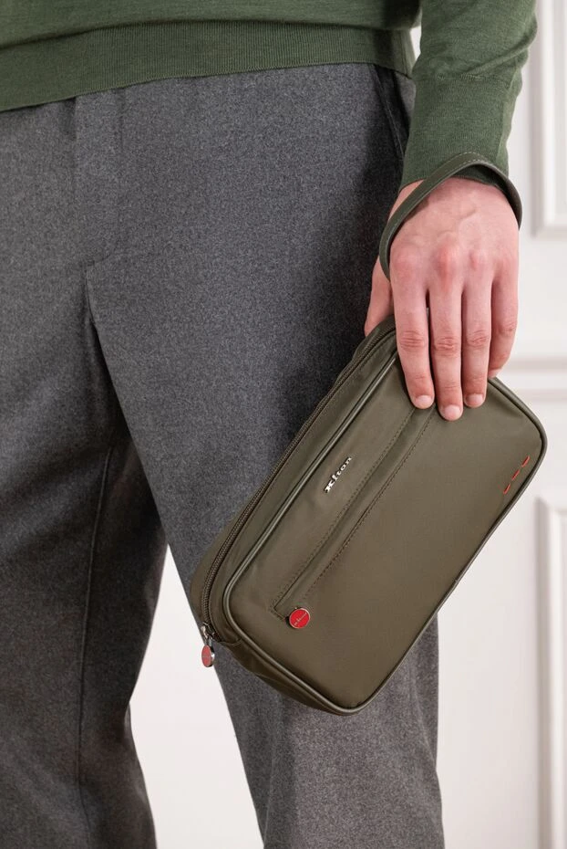 Khaki-colored textile vanity bag with round branded fittings - photo 2