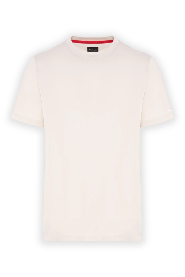 Kiton ерлерге арналған, сүт түсті мақтадан тігілген, қызыл түтікшесі бар футболка 195852 - фото 1