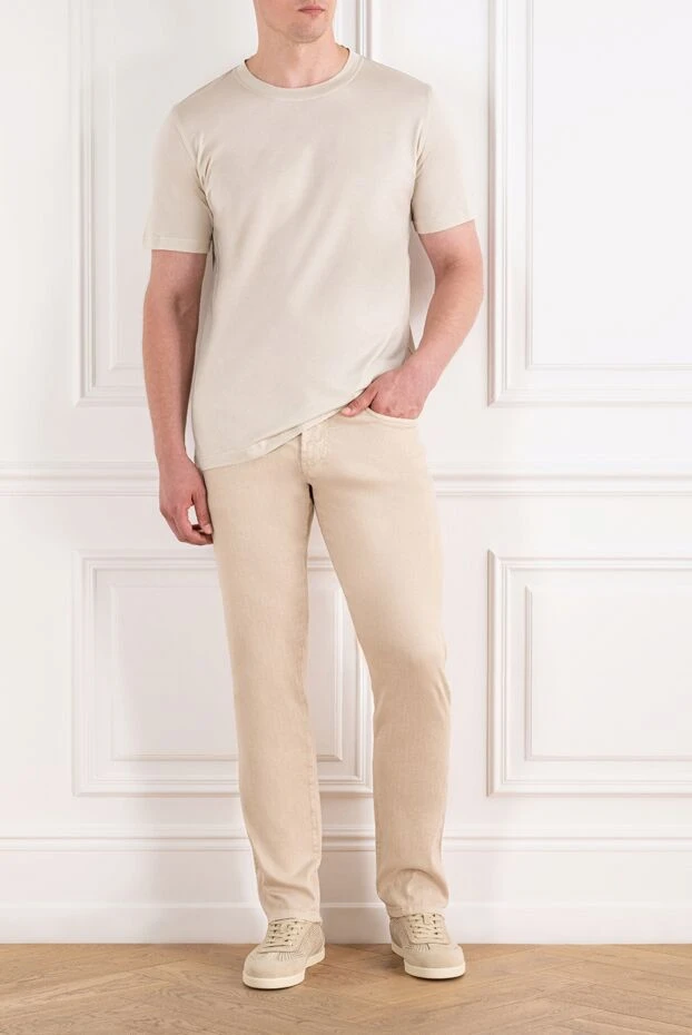 Kiton ерлерге арналған, сүт түсті мақтадан тігілген, қызыл түтікшесі бар футболка 195852 - фото 2