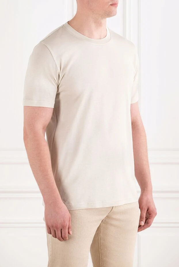 Kiton ерлерге арналған, сүт түсті мақтадан тігілген, қызыл түтікшесі бар футболка 195852 - фото 3