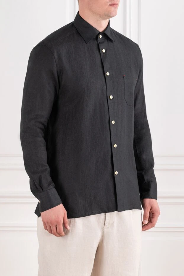 Kiton мужская темно-серая льняная рубашка прямого кроя с накладным карманом 195860 - фото 3