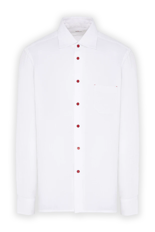 Men's white linen straight-fit shirt with contrast buttons - photo 1