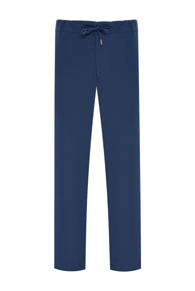 Kiton мужские синие льняные брюки прямого кроя на кулиске 195872 - фото 1
