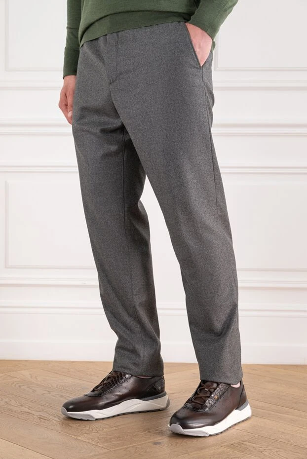 Santoni қолтырауынмен безендірілген және қызғылт сары түсті әшекейлері бар қоңыр былғары кроссовкалар 195879 - фото 2