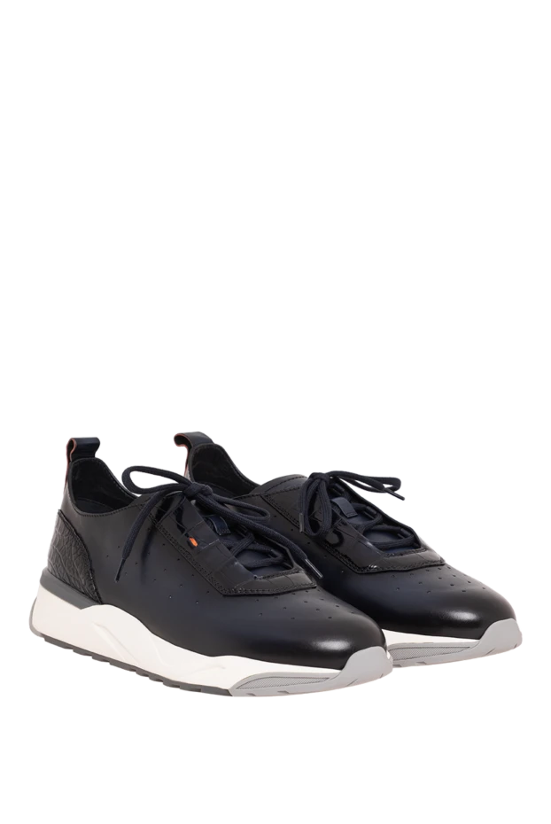 Santoni қолтырауынмен безендірілген және қызғылт сары түсті әшекейлері бар көкшіл былғары кроссовкалар 195880 - фото 3