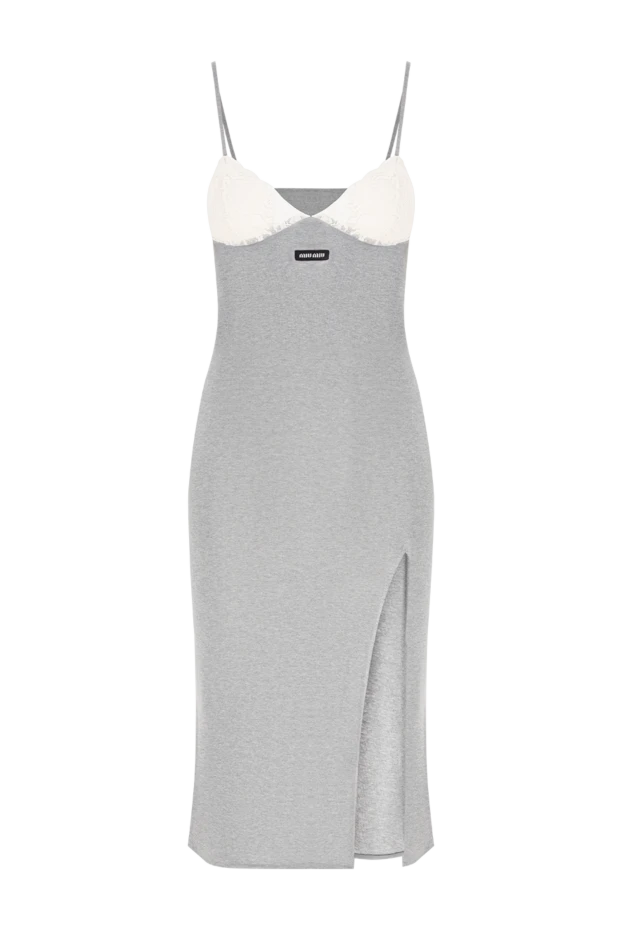 Miu Miu gray knit slip dress with lace bodice and patch 195882 - photo 1