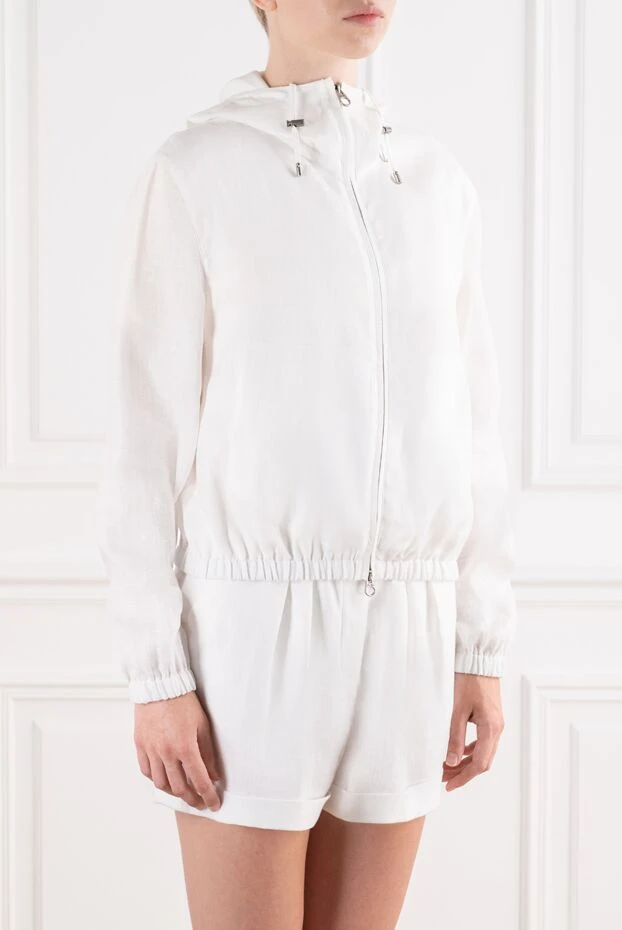 Loro Piana elvis ақ түсті жеңіл зығырдан жасалған капюшонды желден қорғайтын күртеше 195885 - фото 3