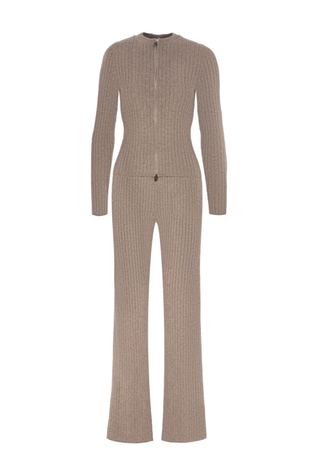 Loro Piana coste brown ribbed knit suit with a zip-up cardigan and palazzo pants 195887 - photo 1