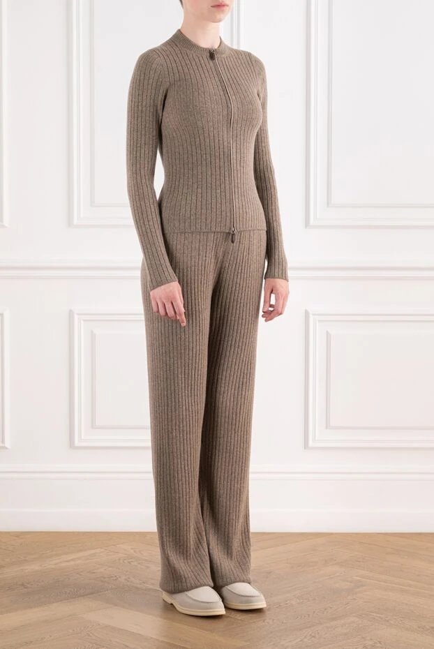 Loro Piana қоңыр түсті тоқылған қоңыр түсті, сыдырмалы кардиган және палаццо шалбарымен 195887 - фото 2