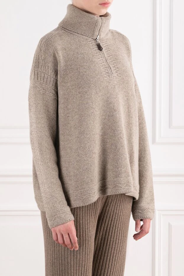 Loro Piana қысқа сыдырмасы бар әйелдерге арналған бежевый түсті кашемир свитері 195889 - фото 3