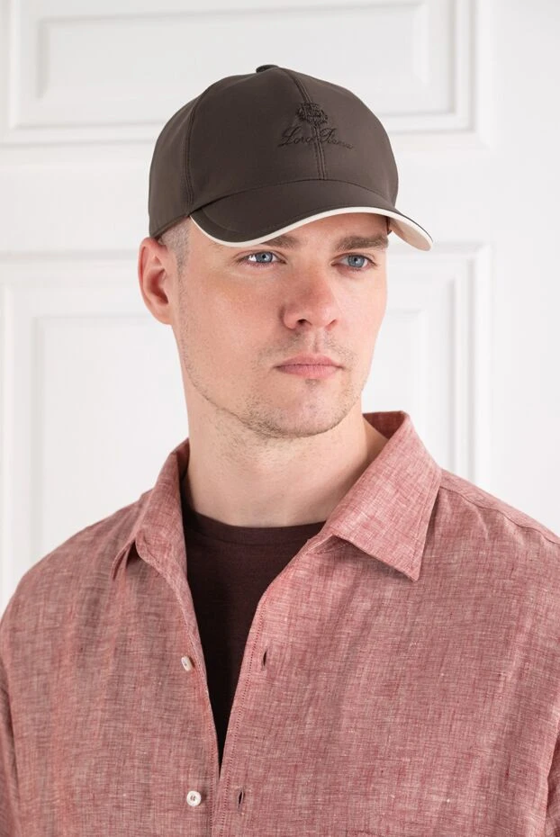 Men's dark brown windproof microfiber baseball cap with light trim - photo 2