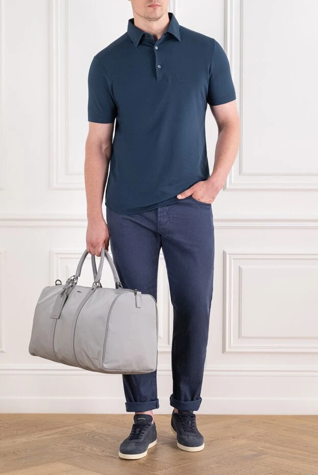 Loro Piana мужская трикотажная футболка-поло синего цвета с короткими рукавами 195918 - фото 2
