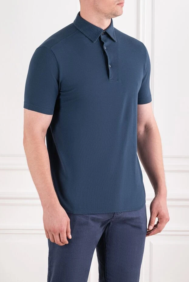 Loro Piana мужская трикотажная футболка-поло синего цвета с короткими рукавами 195918 - фото 3