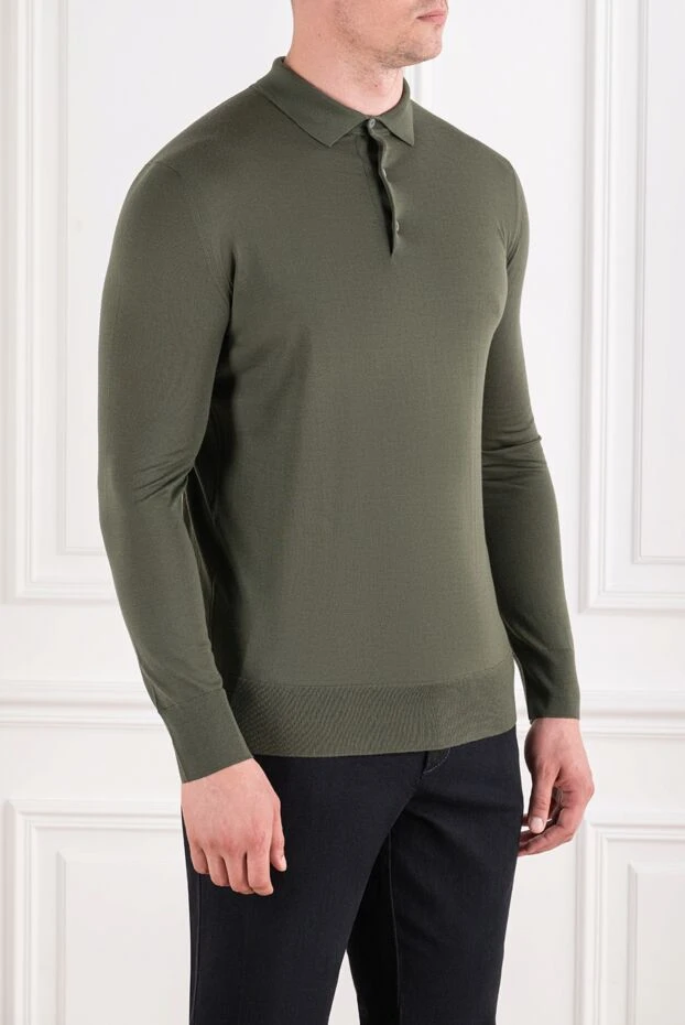 Loro Piana мужской трикотажный джемпер-поло оливкового цвета с длинными рукавами 195921 - фото 3