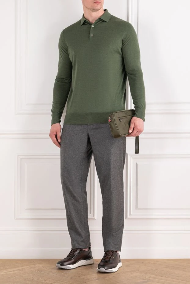 Loro Piana men's green knitted polo shirt with long sleeves 195922 - photo 2